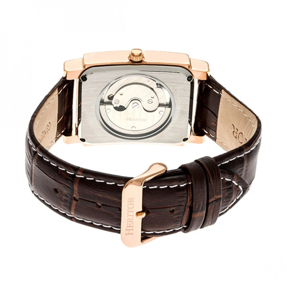 Heritor Automatic Frederick Leather-Band Watch - Rose Gold/Black