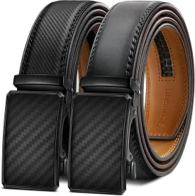 KEMISANT Men Belt 2 Pack, Leather Ratchet Belt Easy Click Slide For Men 1 3/8",Cut for Fit