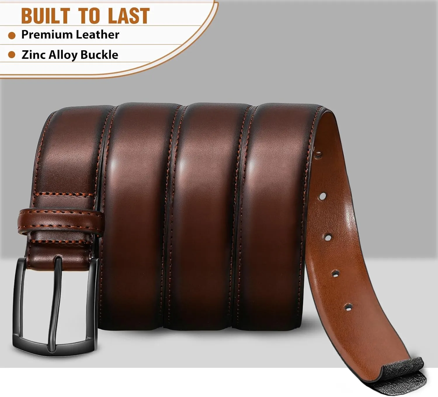 Men's Belt 2Pack Genuine Leather Belt for Men Dress Casual Golf Jeans Pants 1 3/8"