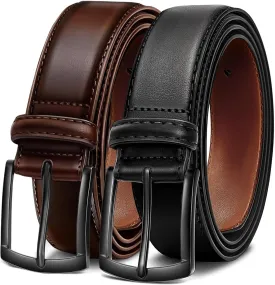 Men's Belt 2Pack Genuine Leather Belt for Men Dress Casual Golf Jeans Pants 1 3/8"