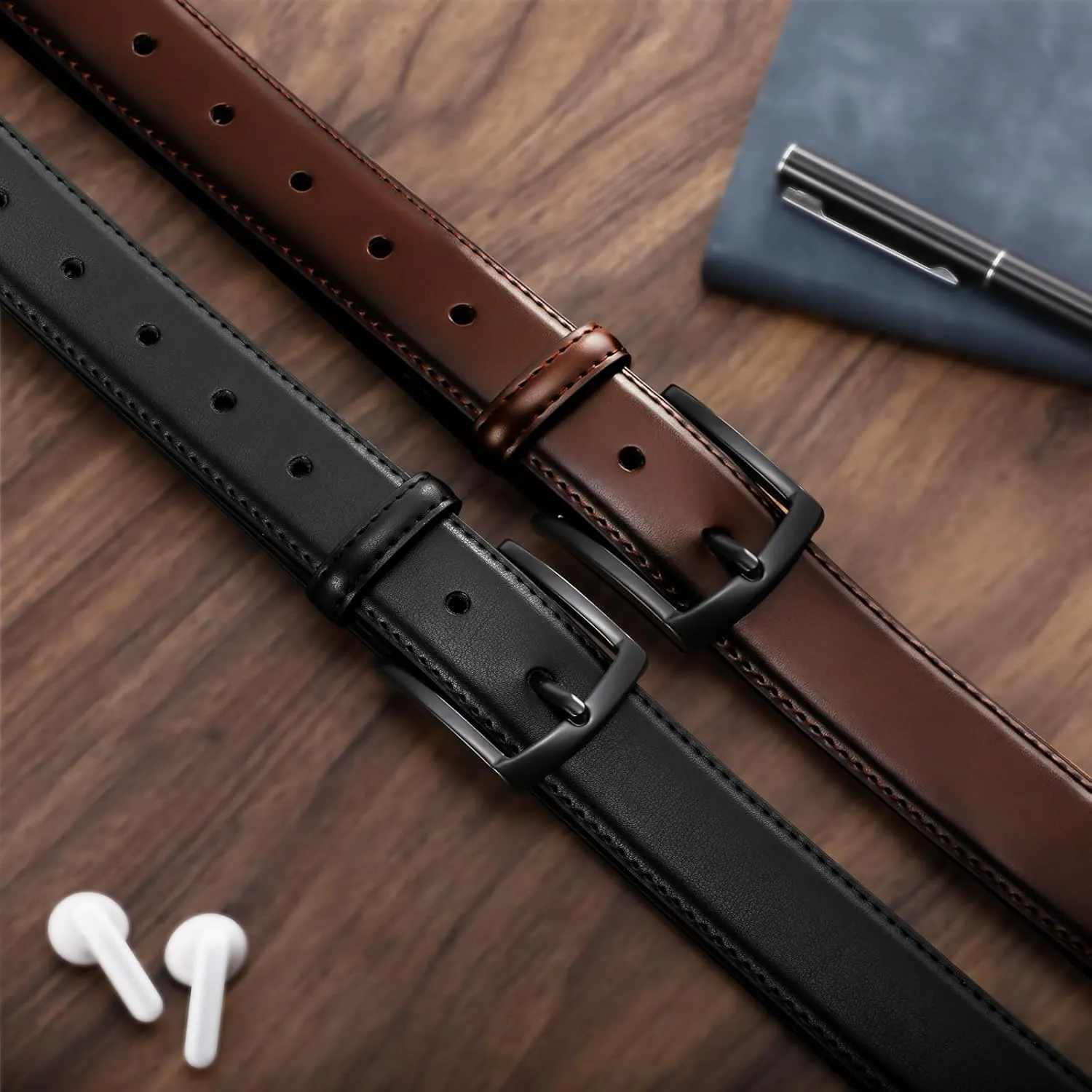 Men's Belt 2Pack Genuine Leather Belt for Men Dress Casual Golf Jeans Pants 1 3/8"