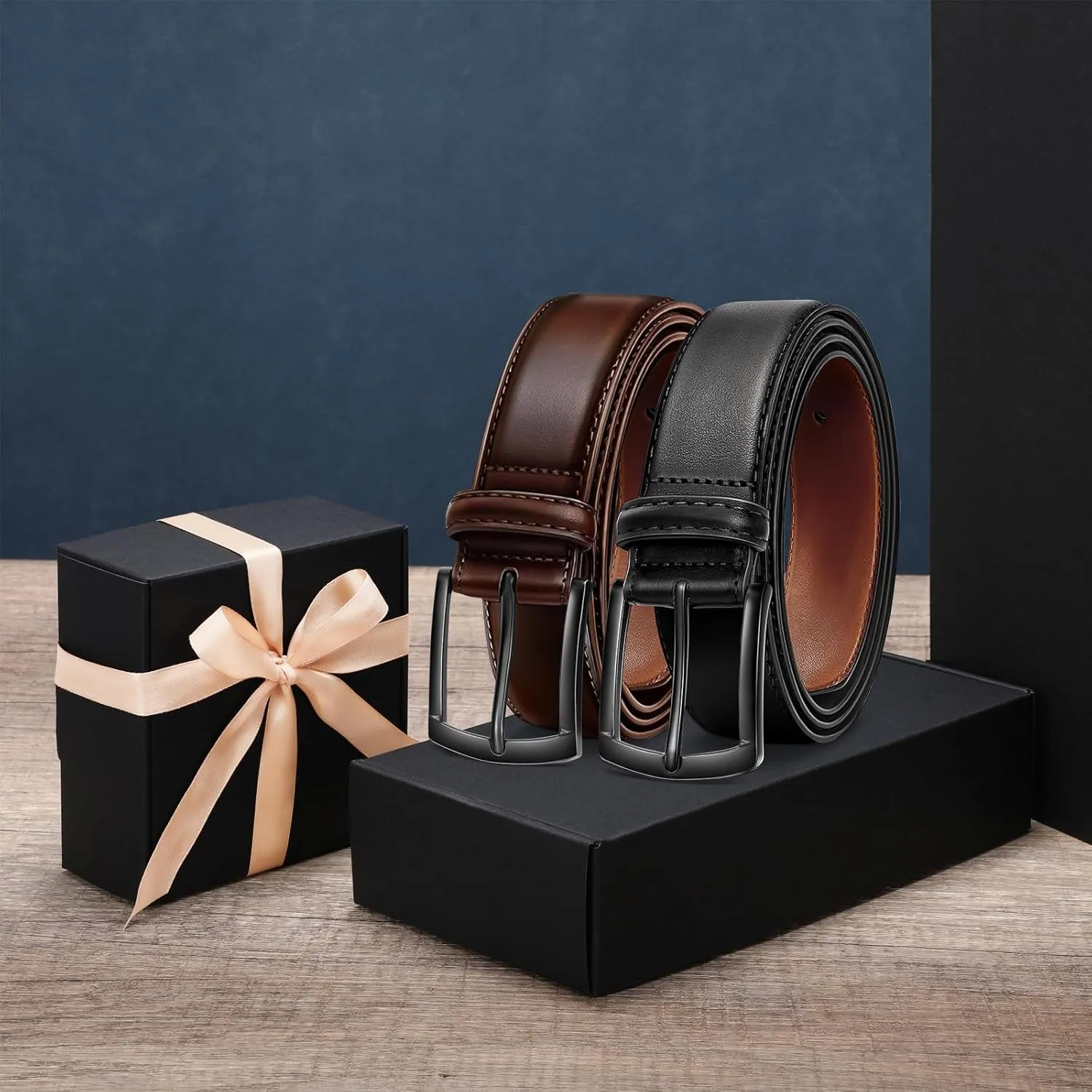 Men's Belt 2Pack Genuine Leather Belt for Men Dress Casual Golf Jeans Pants 1 3/8"
