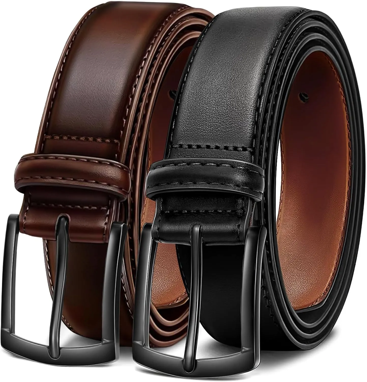 Men's Belt 2Pack Genuine Leather Belt for Men Dress Casual Golf Jeans Pants 1 3/8"