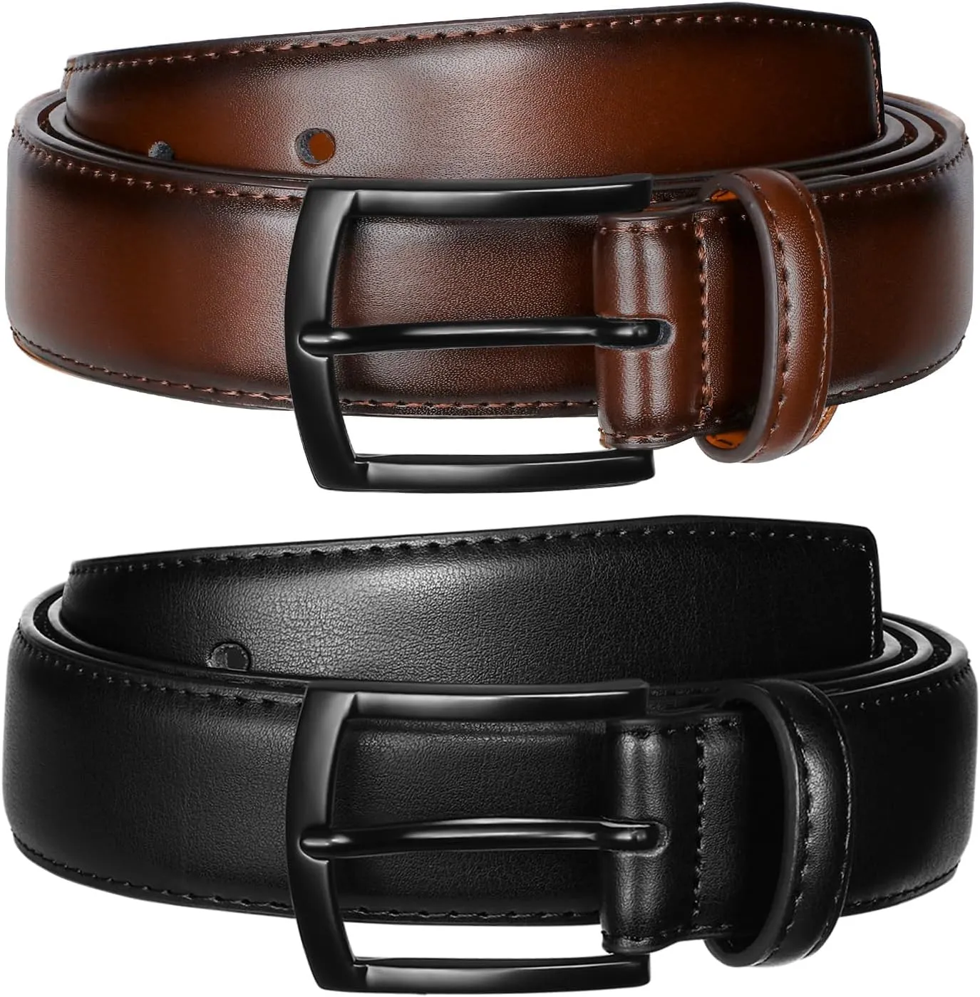 Men's Belt 2Pack Genuine Leather Belt for Men Dress Casual Golf Jeans Pants 1 3/8"