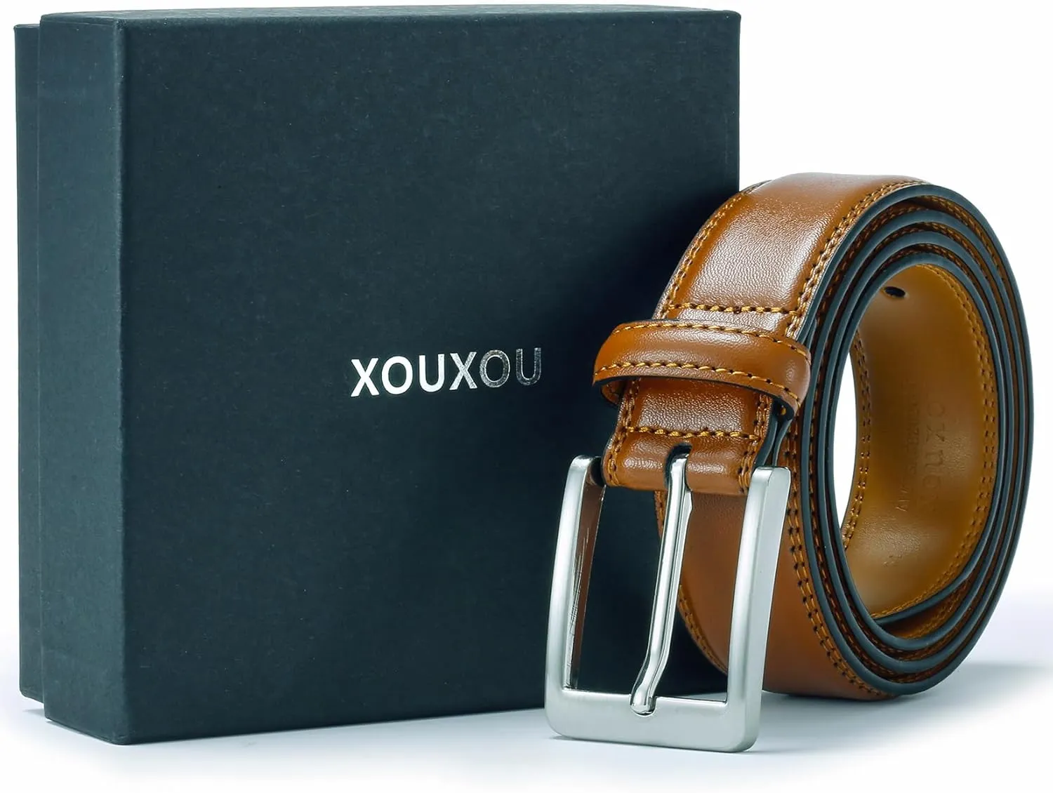 Men's Casual Leather Jeans Belts Classic Work Business Dress Belt with Prong Buckle for Men