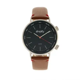 Simplify The 3300 Leather-Band Watch - Brown/Navy