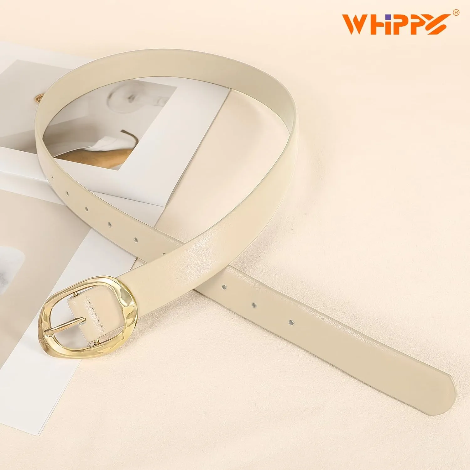 WHIPPY Leather Belt for Women Casual Waist Belt with Gold Buckle Fashion Ladies Belt for Jeans Pants Dress
