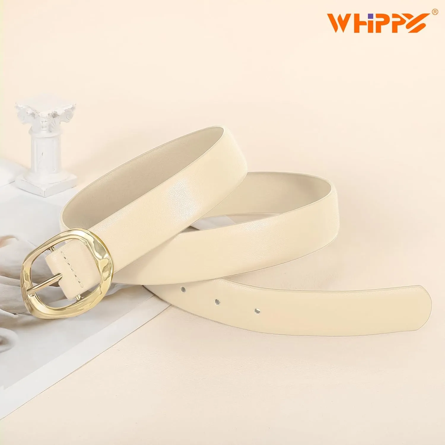 WHIPPY Leather Belt for Women Casual Waist Belt with Gold Buckle Fashion Ladies Belt for Jeans Pants Dress