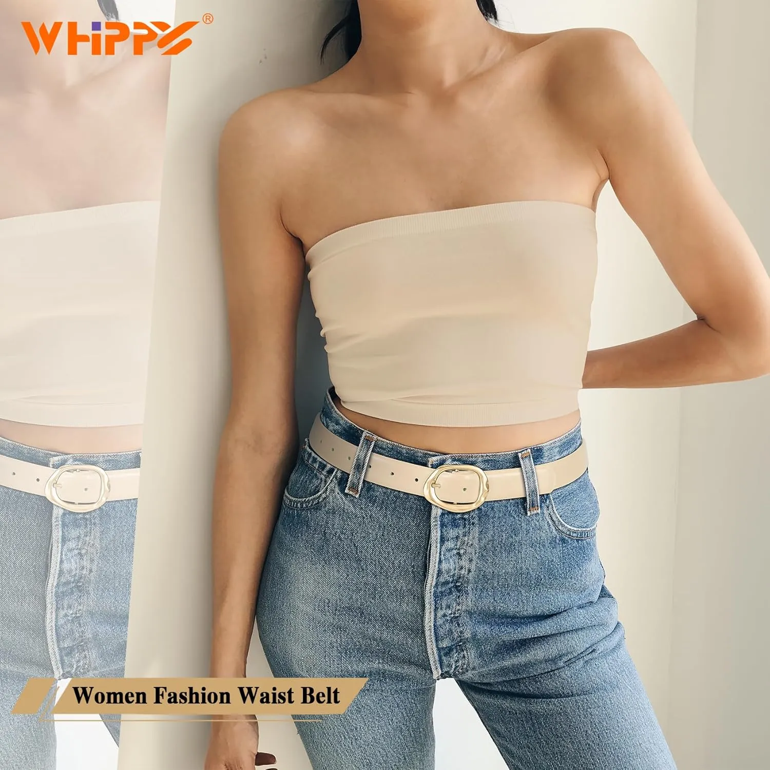 WHIPPY Leather Belt for Women Casual Waist Belt with Gold Buckle Fashion Ladies Belt for Jeans Pants Dress