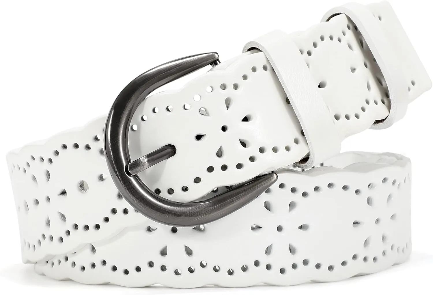 XZQTIVE Women Plus Size Leather Belt for Jeans Dresses Pants Hollow Flower Waist Belts with Solid Pin Buckle